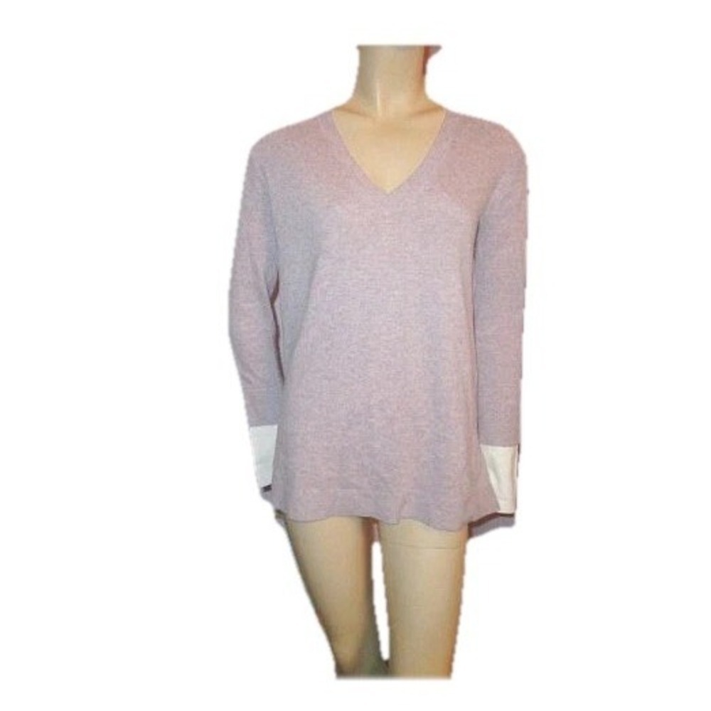 J Crew Wool Blend Sweater Size XS Layered Look V-Neck Lilac Tunic French Cuffs